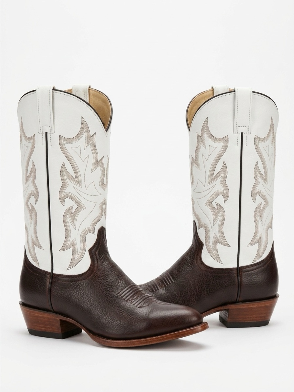 Stetson Handmade Two Tone Leather Western Cowboy Boots Brown White 10.5 B